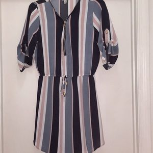 Pink/White/Blue Striped 3/4 Sleeve Blouse